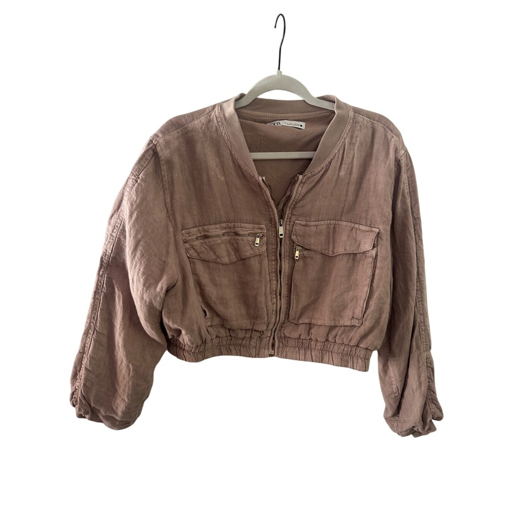 Zara Dusty Rose Cropped Bomber Jacket